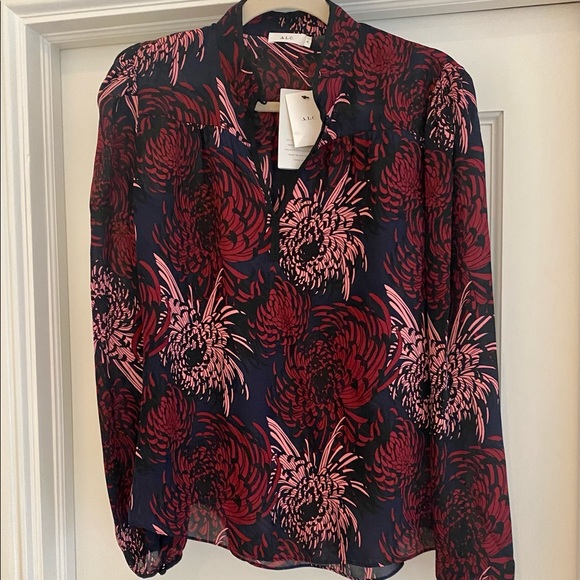 NWT ALC Beatrix Burgundy Floral 100% Silk Blouse Top - Picture 7 of 12